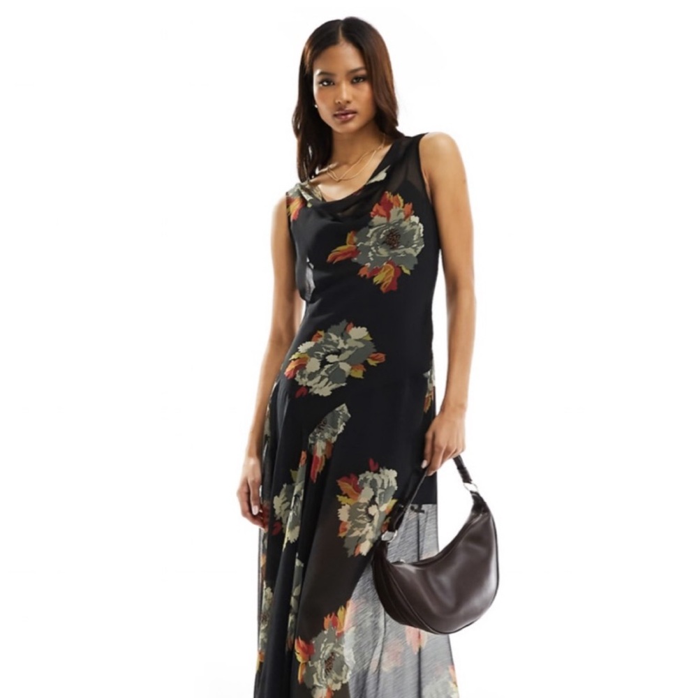 ASOS Floral Black Maxi Skirt